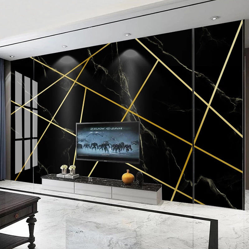 3D Wallpaper Gold & Black Marble